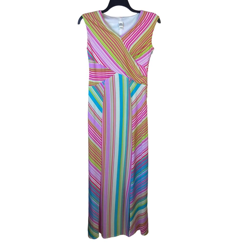 Sangria Women Size 6 Striped Sleeveless Maxi Dress Coloful Summer Vaca‎ Beach